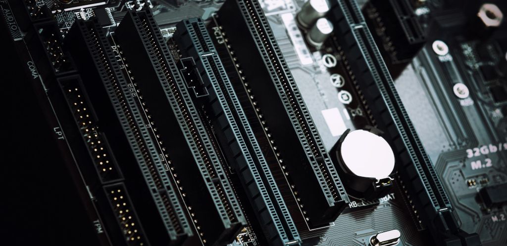Close up shot of motherboard PCIe slots