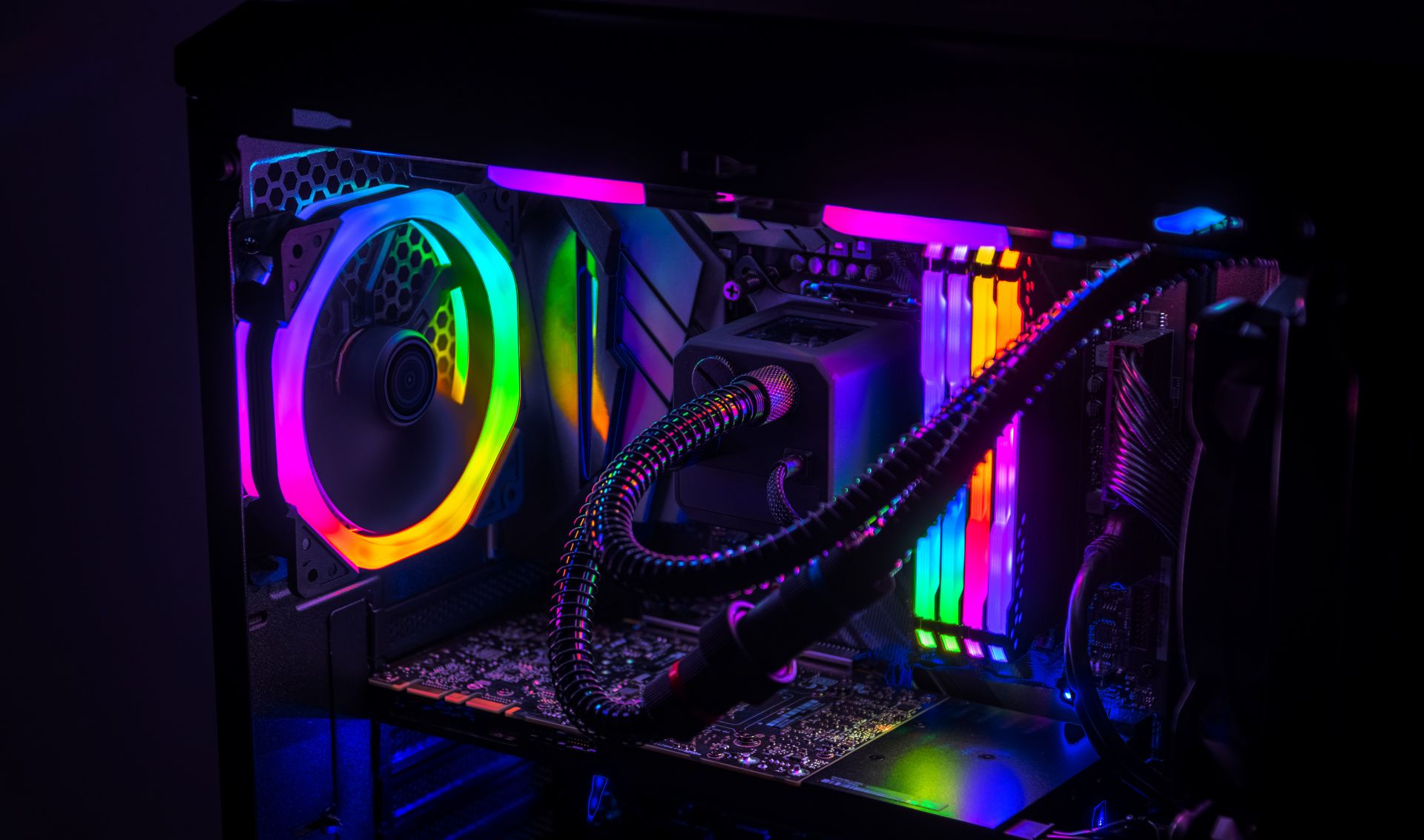 Gaming PC lit up with loads of RGB lighting